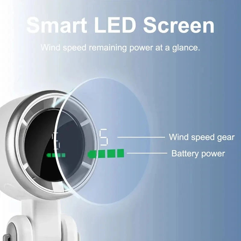 2026 NEW Handheld Turbo Fan Wearable Personal Desk Fan Small Mini Fan With Smart Digital Display Folding