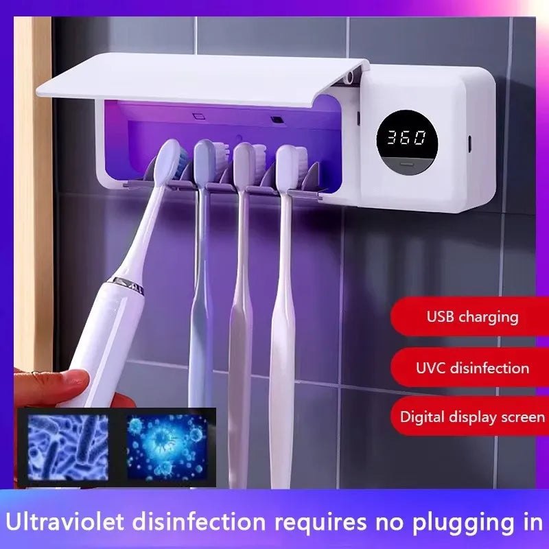 UV Toothbrush Holder Rechargeable Fast Drying Toothbrush Sterilizer With LED Display Wall-mounted Automatic Toothbrush Holders