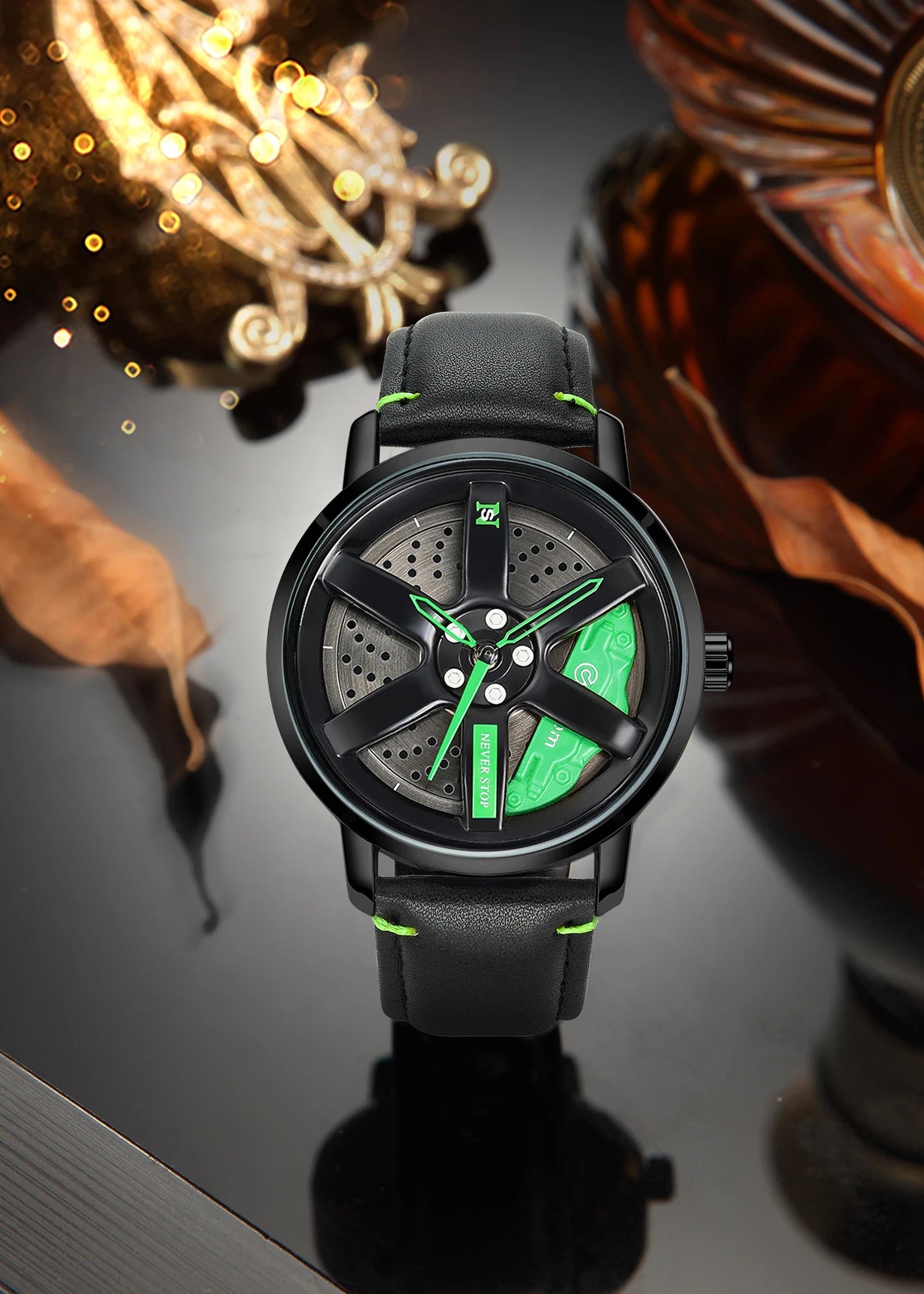 NS Men's Car wheel hub watch Minimalist Fashion Sports Watch Calendar Leather casual Quartz watch