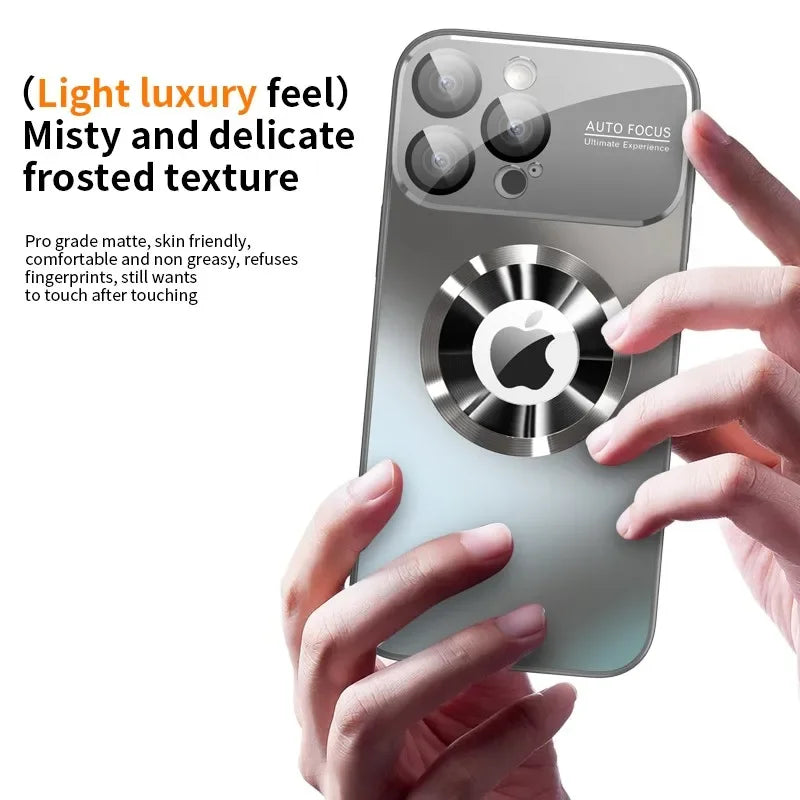 New Titanium Metallic Luxury Matte Case For iPhone 16 15 14 13 12 17 Pro Max Plus For Magsafe Glass Lens Camera Protection Cover