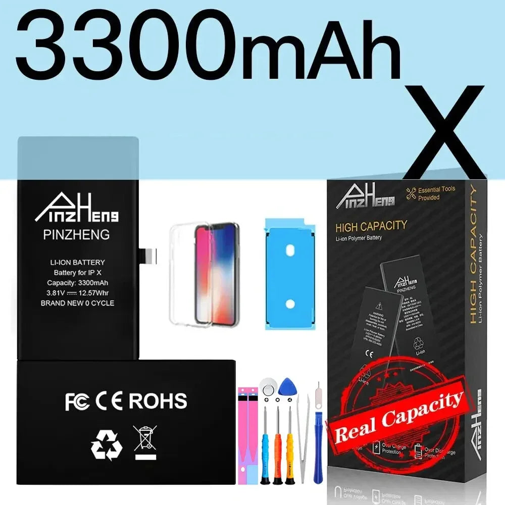 PINZHENG Real High Capacity Battery For iPhone 5S SE 6 6S 7 8 Plus X Xr Xs Max Phone Replacement Bateria Warranty One Year