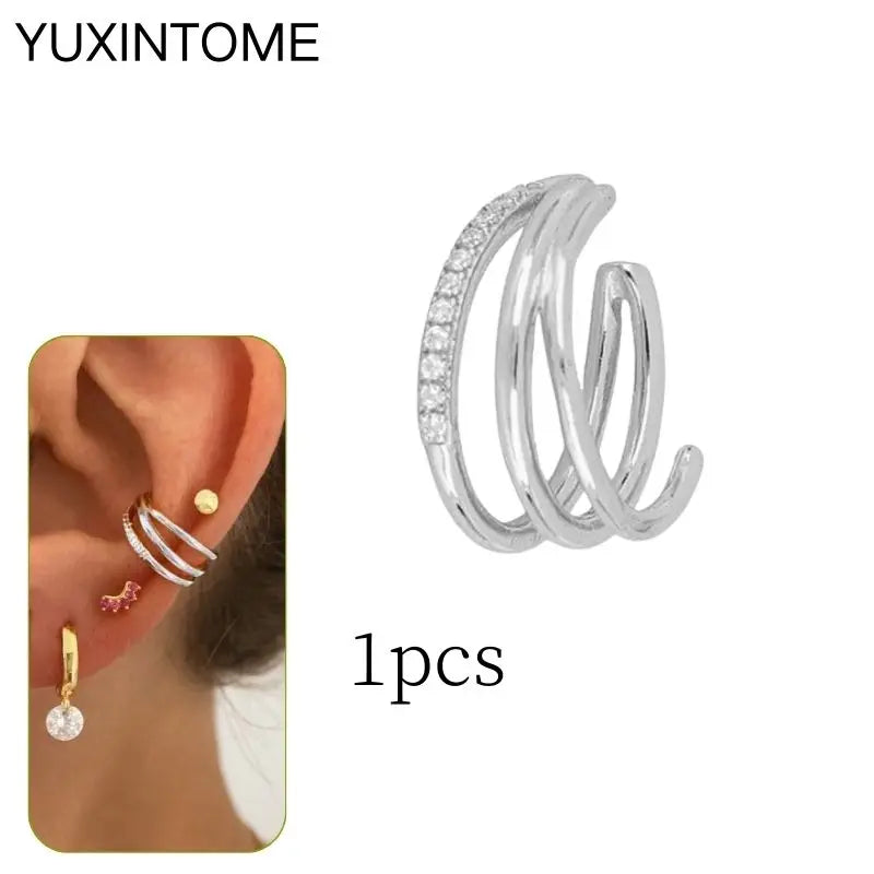 1PC Punk Ear Cuff Plated 24K Gold/925 Silver Conch Clip Earrings For Women Climbers No Piercing Fake Cartilage Earrings