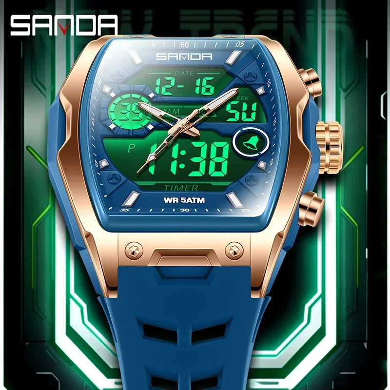 SANDA Men Electronic Watch Big Dial Sports LED Analog Digital Chronograph Military Dual Display Man Wristwatch relogio masculino