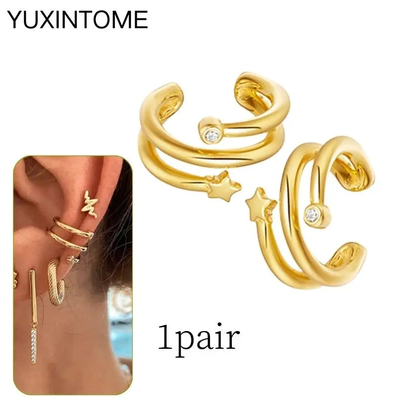 1PC Punk Ear Cuff Plated 24K Gold/925 Silver Conch Clip Earrings For Women Climbers No Piercing Fake Cartilage Earrings