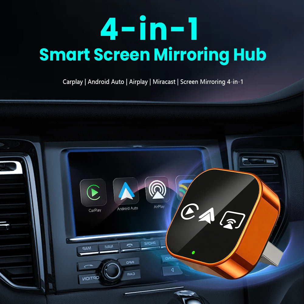 2026 Upgrade 4-in-1 Wired to Wireless CarPlay Android Auto Adapter with Screen Mirroring ios CarPlay/Android Auto/Mirroring