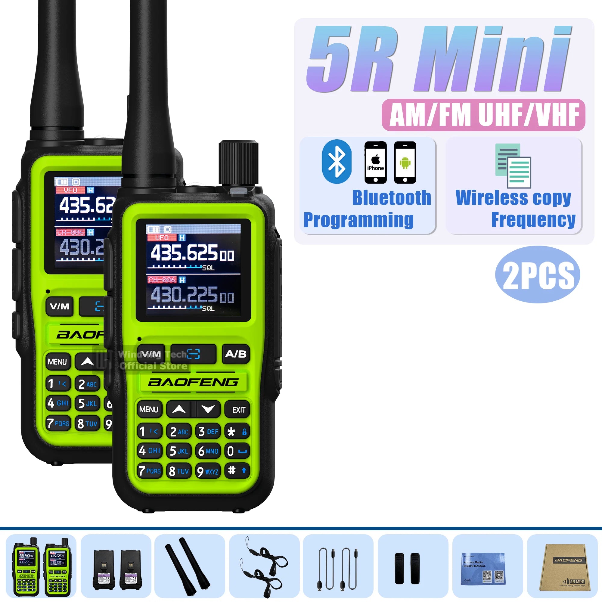 Baofeng UV 5R Mini Walkie Talkie Bluetooth Programming Frequency Hopping Type-C Jack Multiple Colors Dual PTT Camping Ham Radios