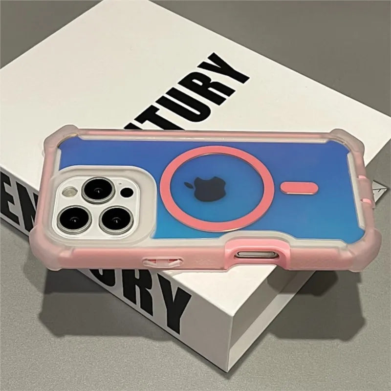 Heavy-Duty Hard PC Reflective Case For iPhone 17 16 15 14 13 Pro Max Plus Magnectic Wireless Charging Protective Defender Cover