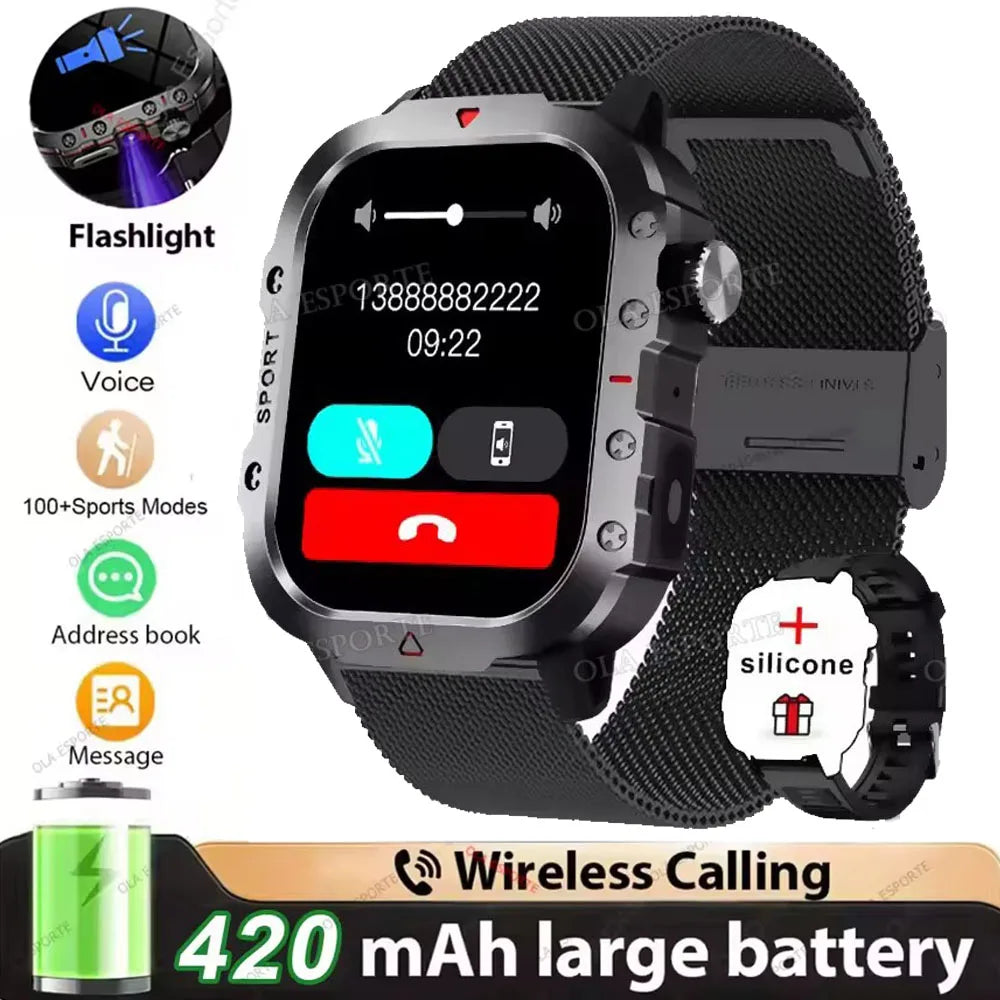 2026 New Military-grade Smart Watch Men GPS Flashlight 3ATM Waterproof Watch Bluetooth Call 100+Sport Outdoor Smartwatch Pk MA27