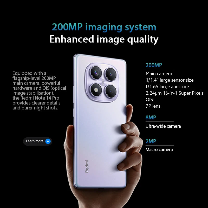 Xiaomi Redmi Note 14 Pro  Global version Smartphone 200MP camera 5500mAh NFC Helio G100-Ultra 6.67" AMOLED display