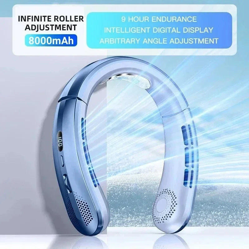 2025 USB Hanging Neck Fan Portable Bladeless Mini Rechargeable Mute LED Digital Display Electric Air Cooler For Sport