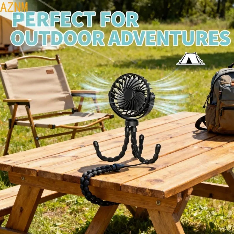 Portable Mini Fan, 360° Flexible Tripod USB Rechargeable Cooling Fan for Stroller Camping