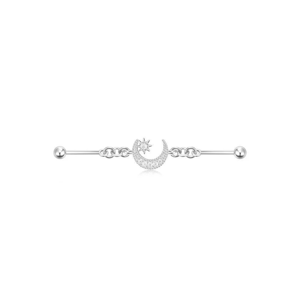 Aide 925 Sterling Silver Dangling Piercing Barbell Star Industrial Earring Tragus Cartilage Fine Jewelry DIY Industrial Rings