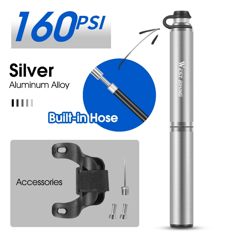 WEST BIKING Mini Bicycle Pump Portable Aluminum Alloy Cycling Hand Ball Tire Inflator Schrader Presta Valve MTB Road Air Pump