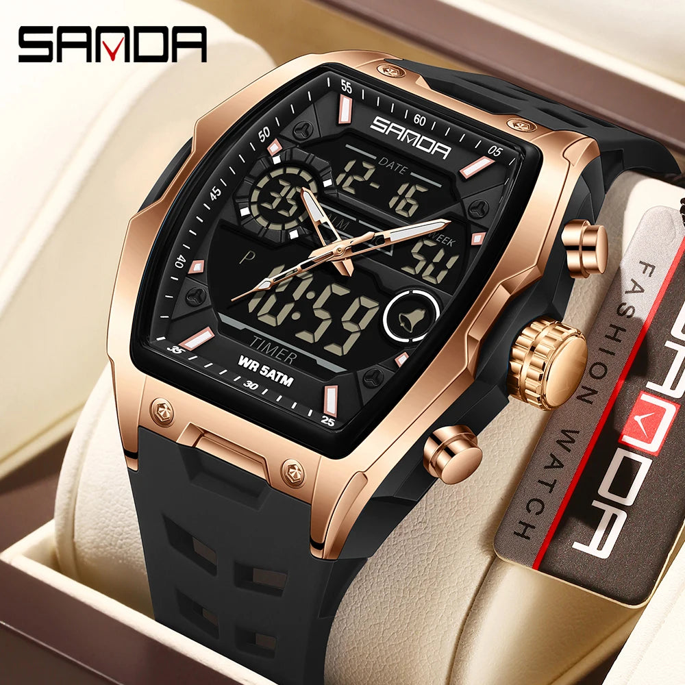 Sanda 6235 Top Brand Men Electronic Watch Big Dial Sports Led Analog Digital Chronograph Military Dual Display Man Wrist Watches