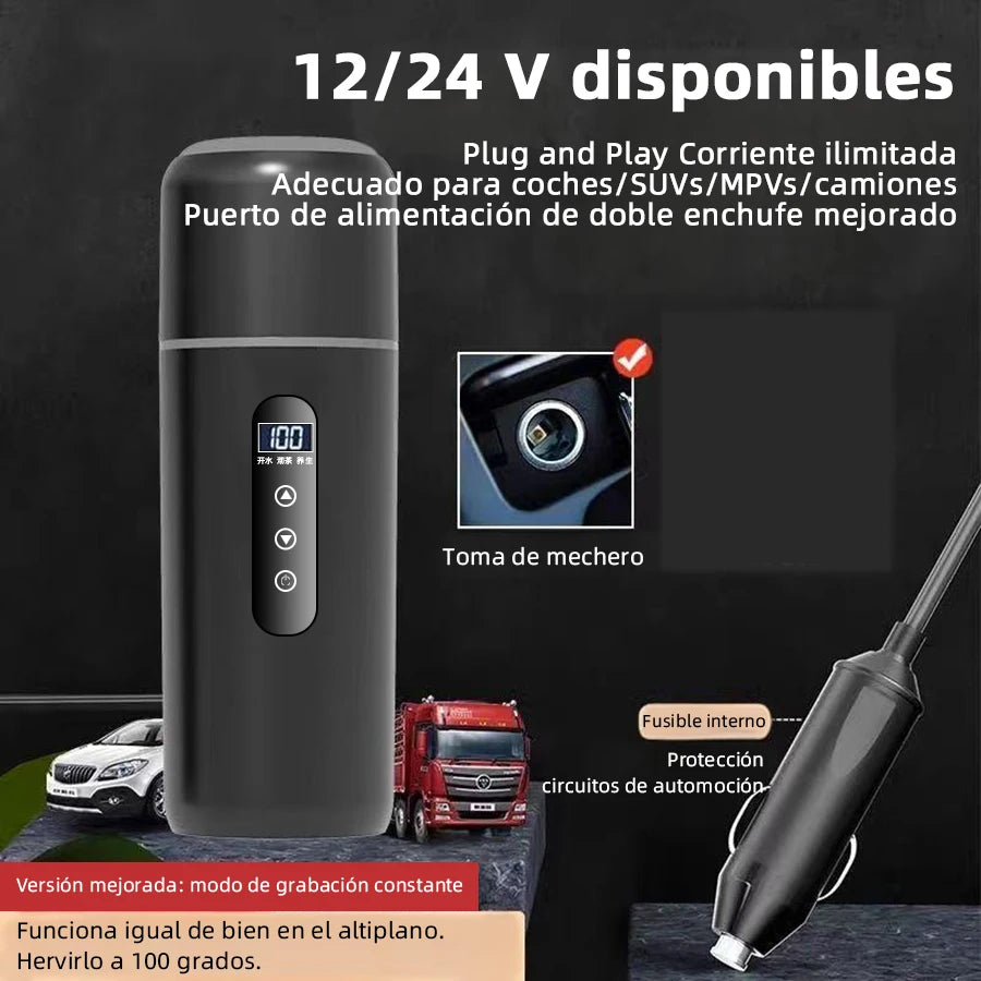 Electric Kettle 12V24V Portable Car Heating Cup 500ml Travel Heating Touch Screen Intelligent Adjustable Temperature Thermal Cup