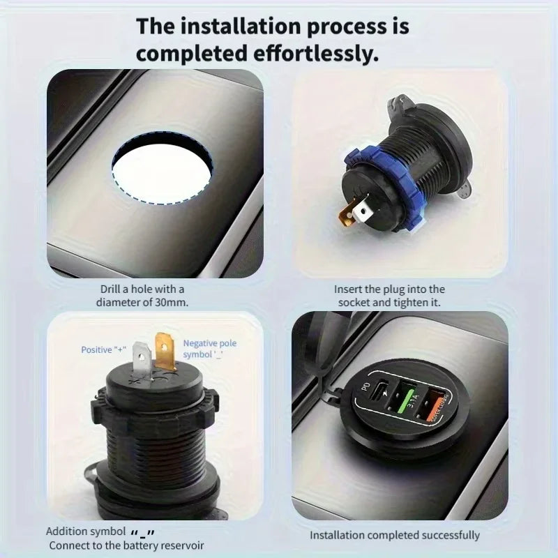 NEW 4 Ports Dual PD Dual QC 3.0 USB Car Charger with Voltmeter Socket Power Outlet Adapter Waterproof for 12V/24V Car Boat