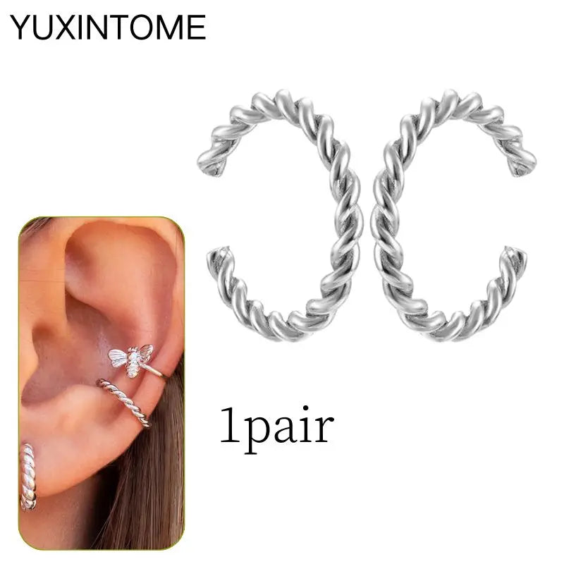 1PC Punk Ear Cuff Plated 24K Gold/925 Silver Conch Clip Earrings For Women Climbers No Piercing Fake Cartilage Earrings