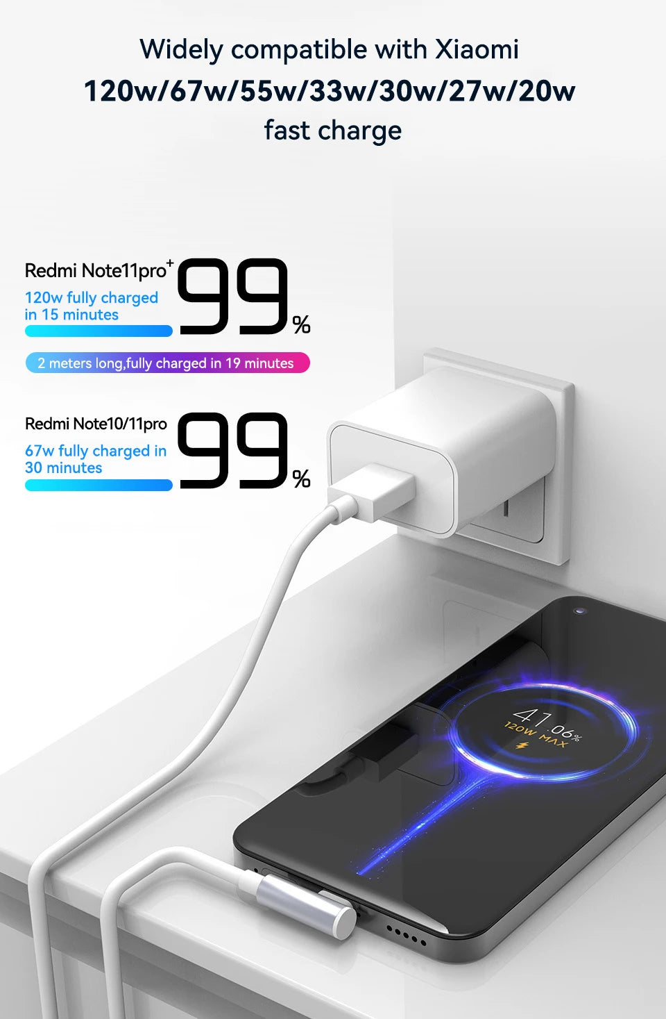 120W Fast Charger For Xiaomi 14 13 12 11 Pro Ultra Lite USB A To Type C Quick Charging Phone Cable For Note 12 Accessories