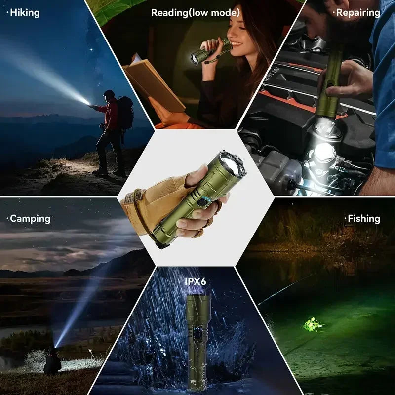 Flashlight Lighter & Power Bank Combo,Rechargeable,Zoomable Super Bright Beam,5 Modes Flashlight for Outdoor Camping Emergency