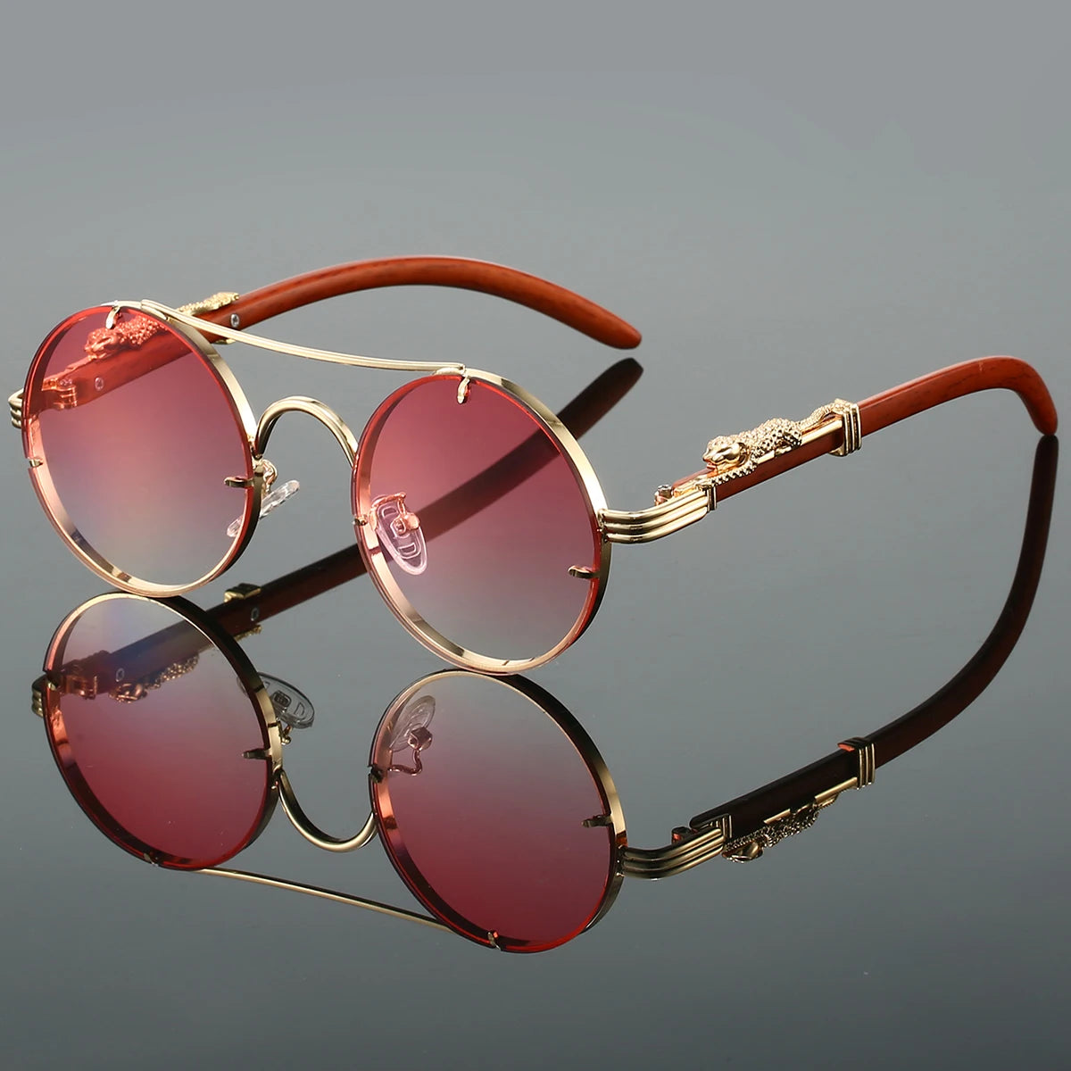KAMMPT Vintage Round Sunglasses Men Fashion Double Bridge Multicolor Shades Women Retro Trendy Brand Luxury Design Sun Glasses