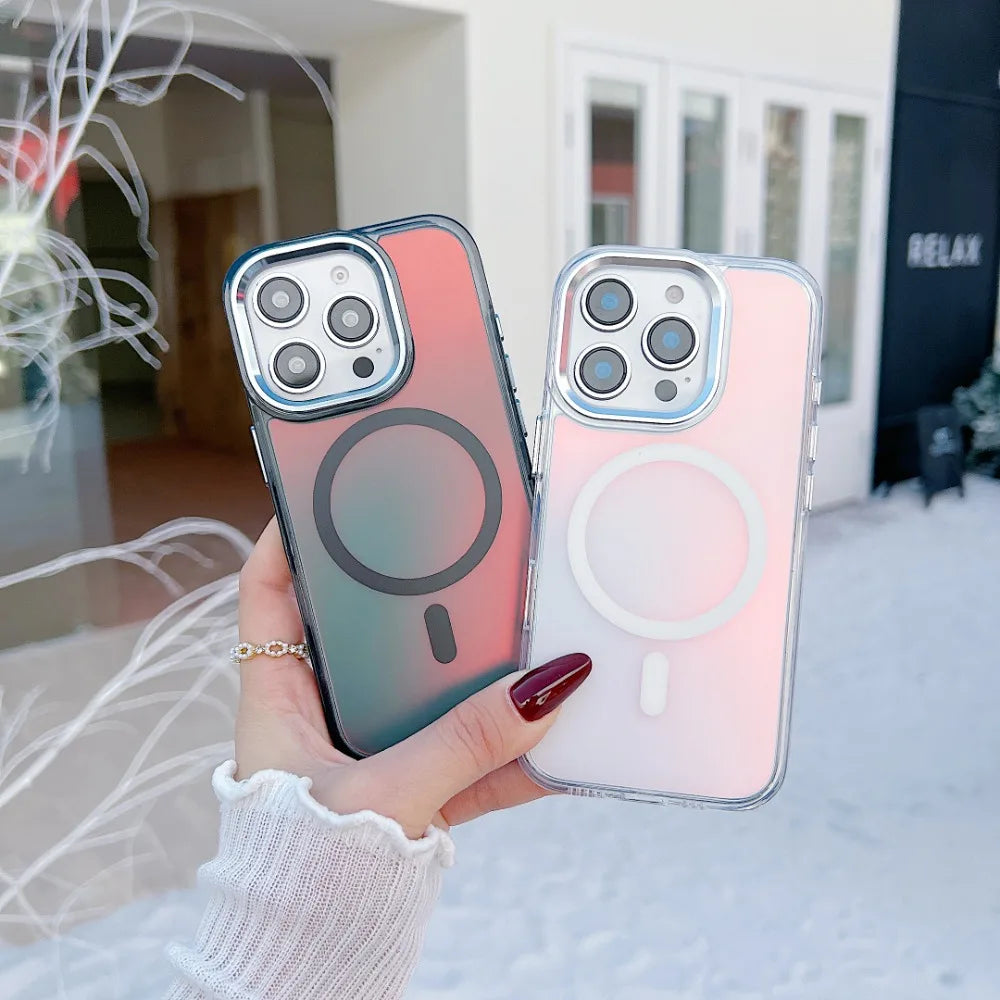 Luxury Metal Lens for MagSafe Magnetic Phone Case For iPhone 16 Pro Max 15 14 13 12 11 Wireless Charging Discolour Color Cover
