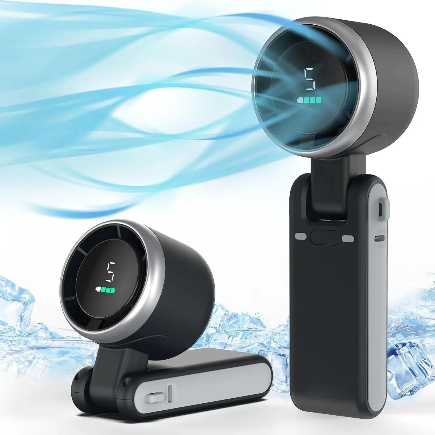 2026 NEW Handheld Turbo Fan Wearable Personal Desk Fan Small Mini Fan With Smart Digital Display Folding