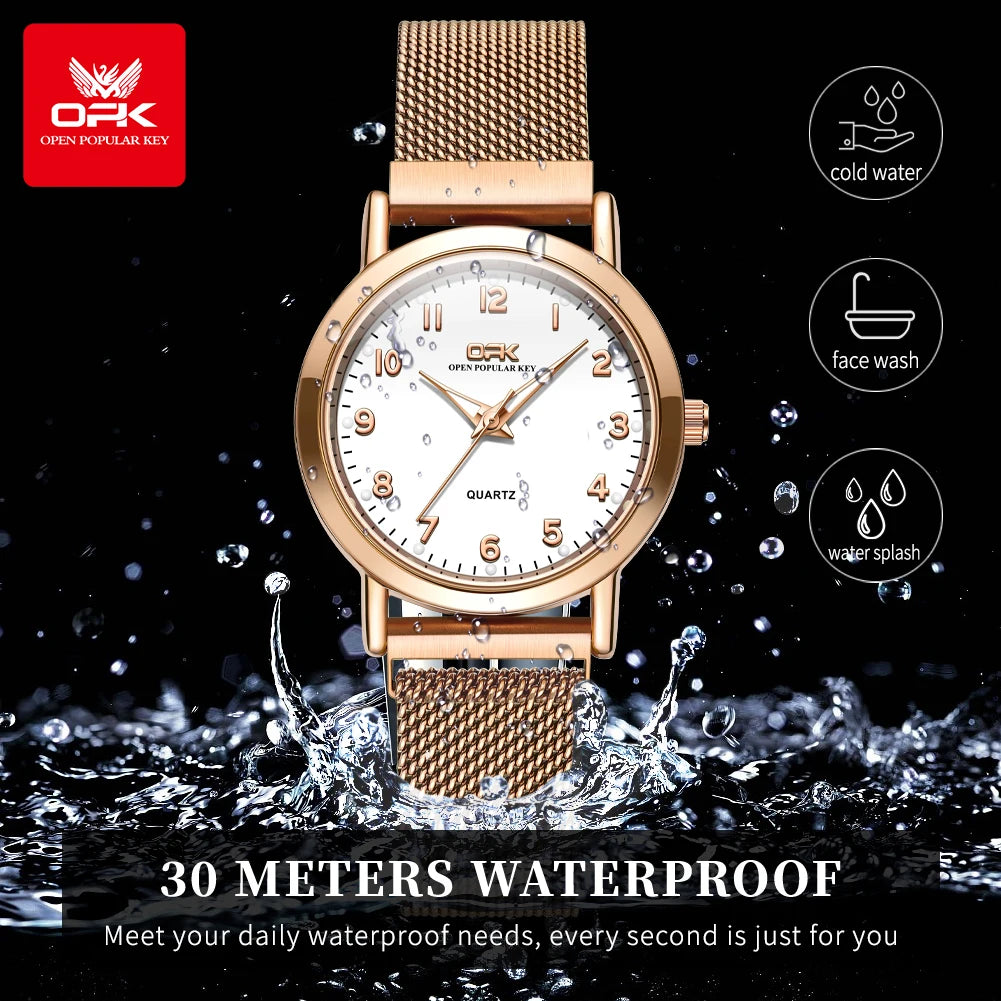 OPK 8115 Women's Watch Simple Fashion Original Quartz Wrist Watch Stainless Steel Mesh Strap Waterproof Watch For Women Reloj
