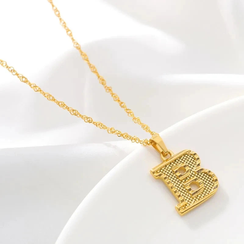 Fashion Gold Plated 26 Initial Letter Pendant Water Wave Chain Necklace For Women Men