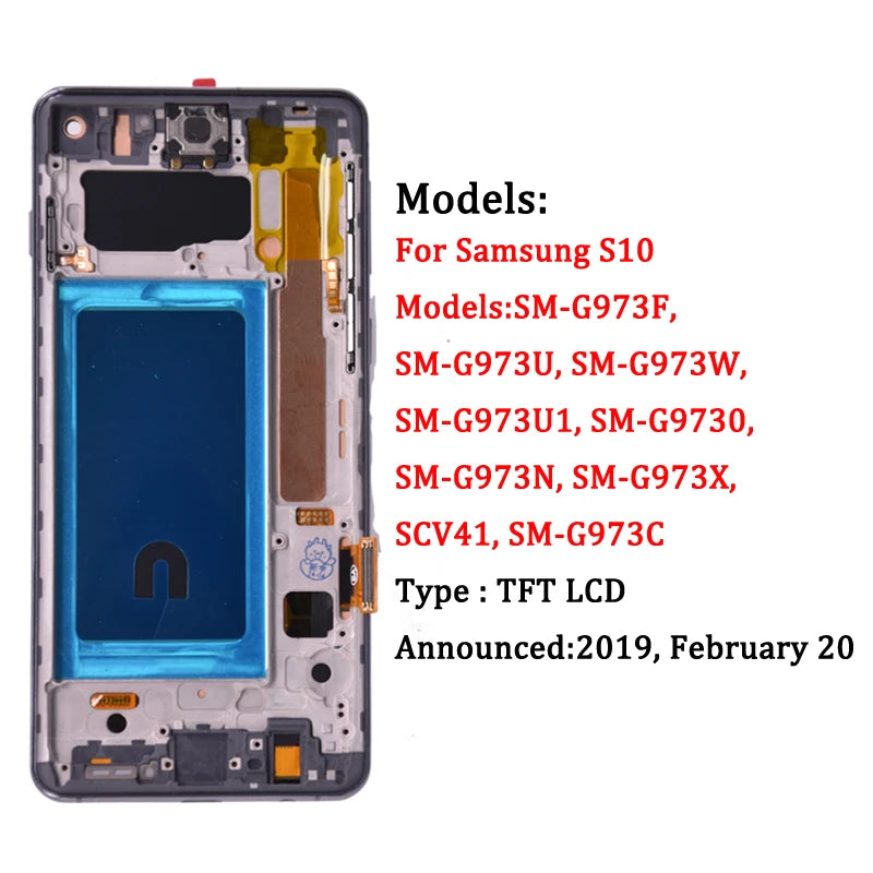 For Samsung S10 Plus S10+ G975 G975F Lcd Display Digital Touch Screen  with Frame for Samsung S10 G973 LCD Display Assembly