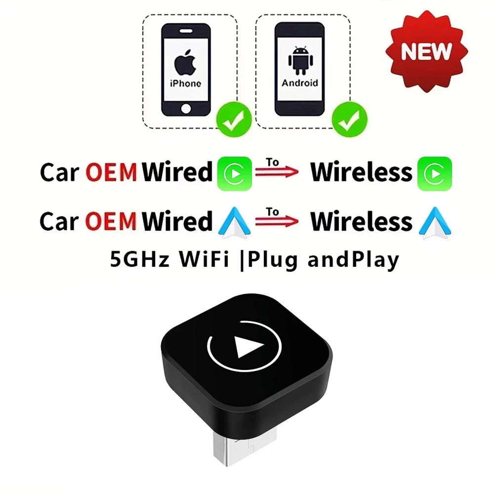 2in1 Wireless CarPlay Dongle Wireless Android Auto Adapter AI Smart Box Car Intelligent Systems For Car With Wired CarPlay