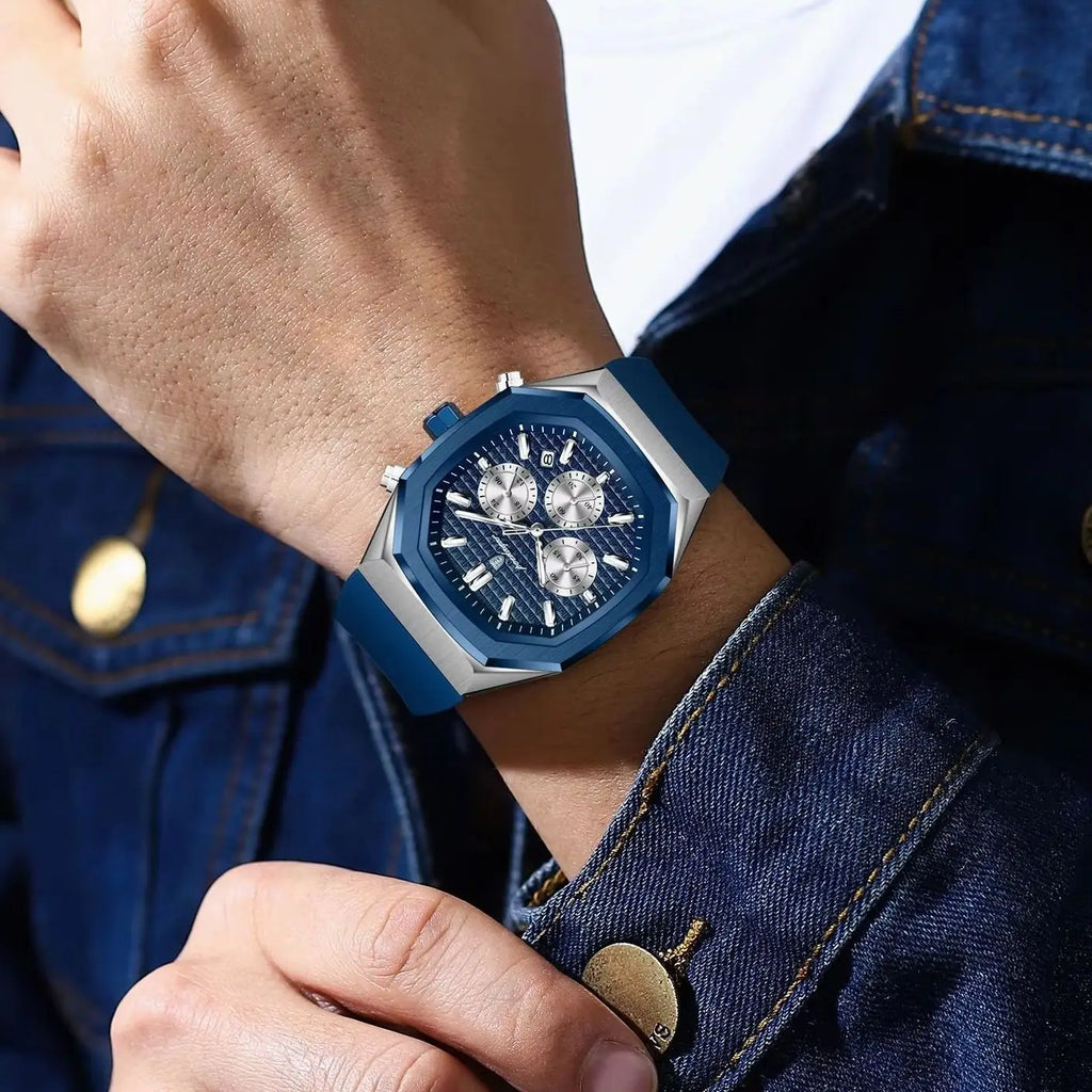 POEDAGAR Business Men's Watch Chronograph Date Silicone Strap Quartz Man Watch Waterproof Luminous Fashion Watches For Men Reloj