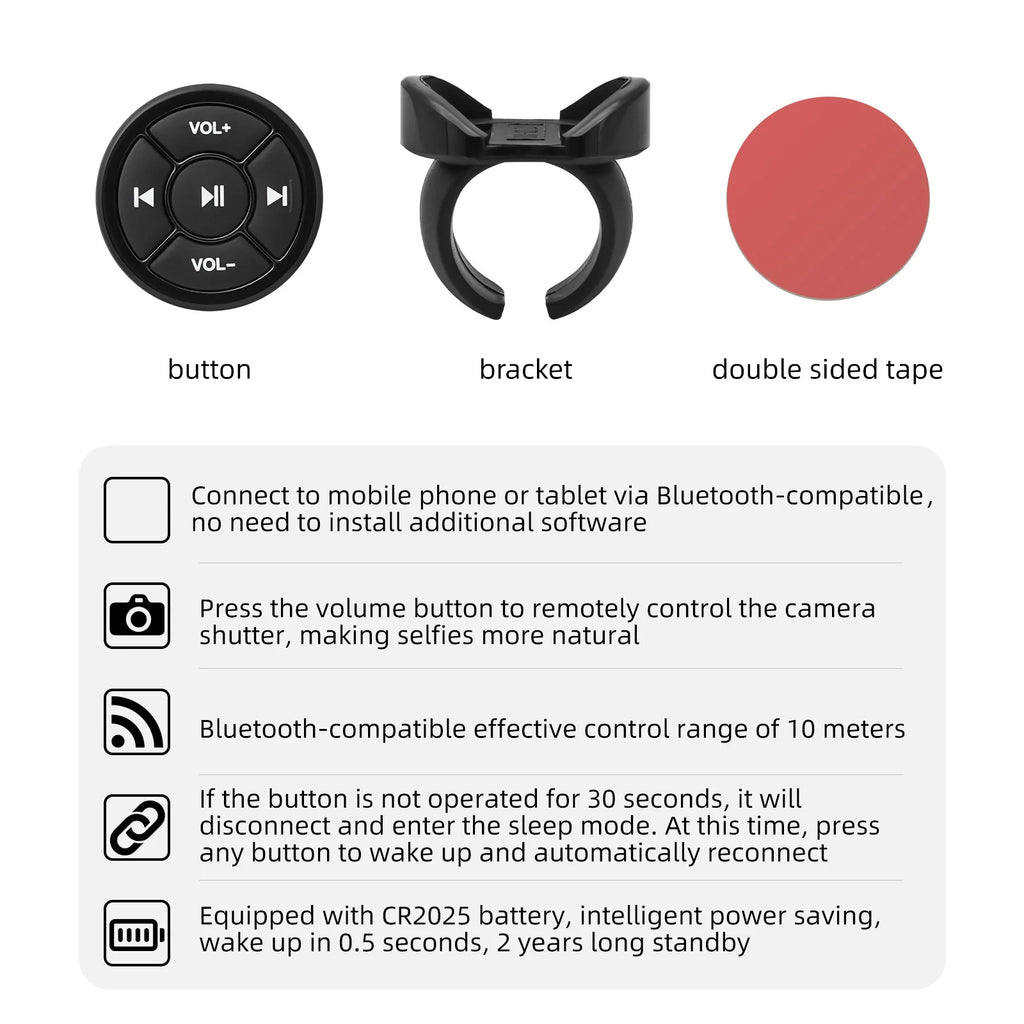 Wireless Media Bluetooth-compatible Button Remote Controller Car Motorcycle Steering Wheel MP3 Music Play For IOS Android Tablet