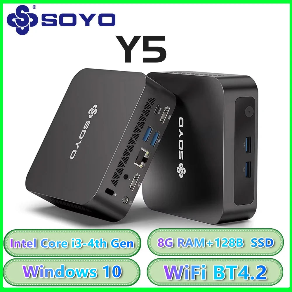 SOYO Mini PC Y5 Intel i3 4030U 8GB RAM 128GB ROM Windows 10 WiFi BT4.2 Desktop Computer