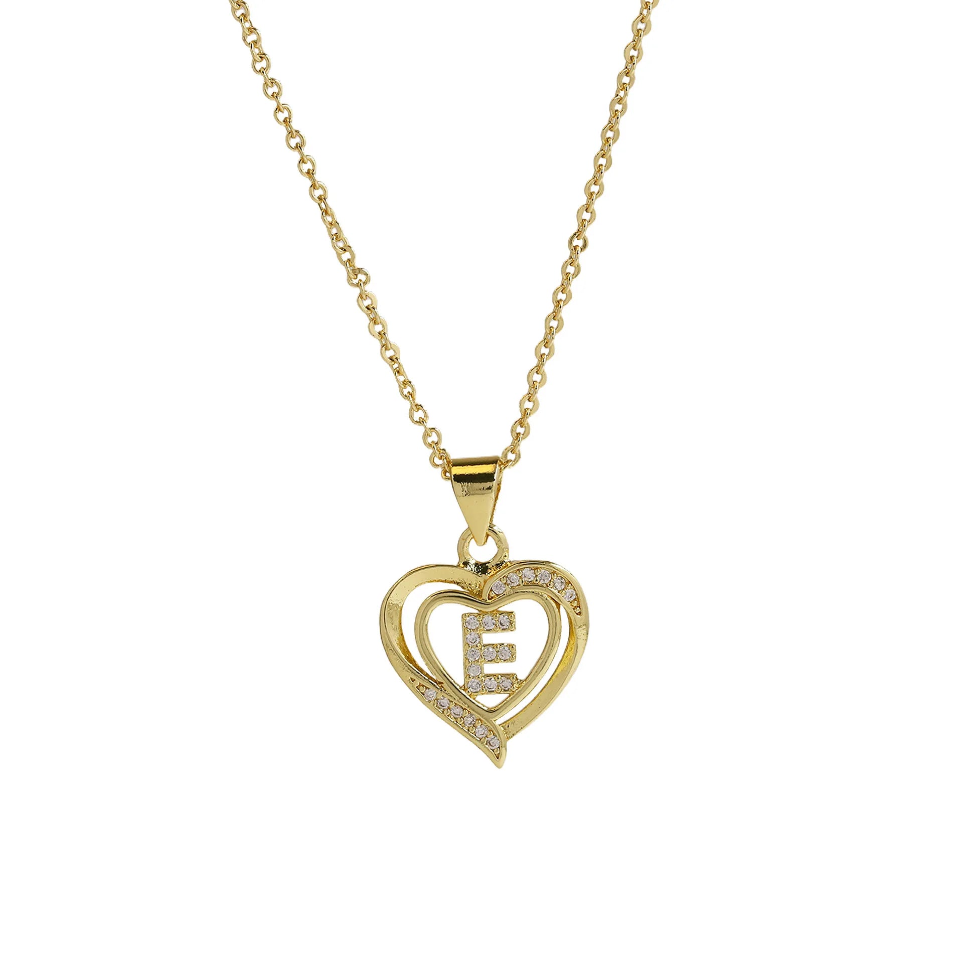 A-Z English Letter Initial Necklace Gold Color Plated Necklace Micro Setting Zircon Heart Necklace for Women