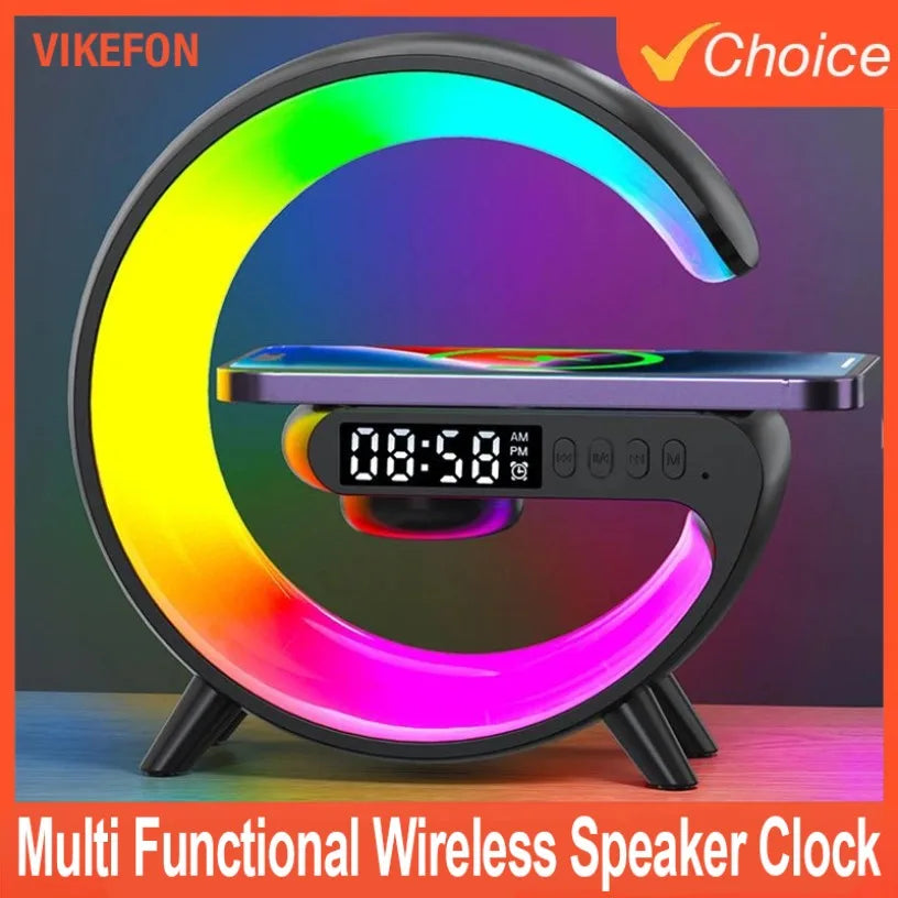 Universally Multi Functional Wireless Speaker with RGB Night Light Alarm Clock For iPhone  Samsung Xiaomi Charging Station