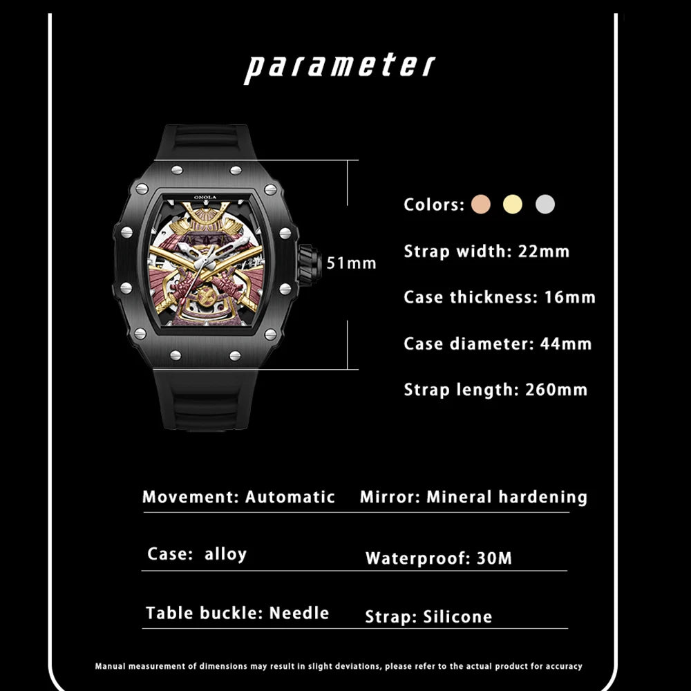 ONOLA Men Automatic Watch Luxury Brand Fashion Luminous Waterproof Mechanical Watches Men Military Sports Watches Gifts for Men