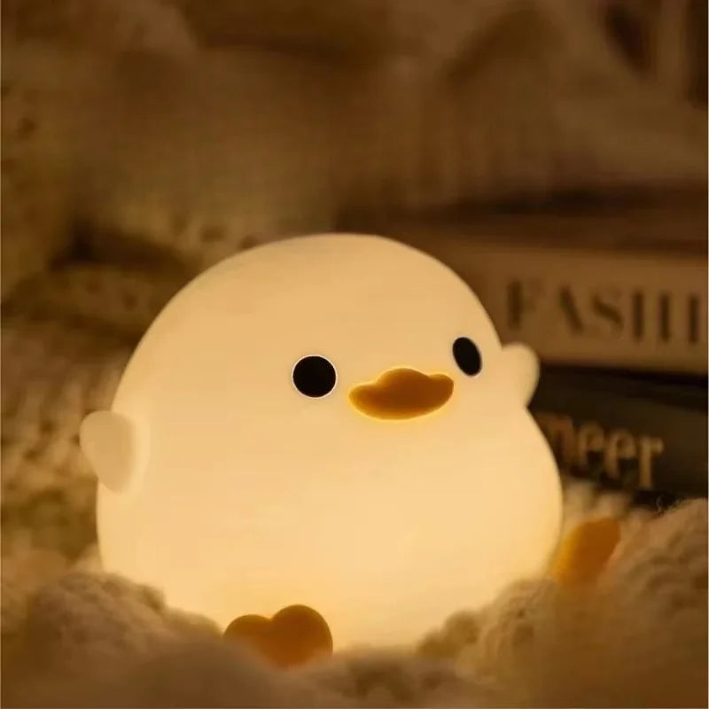 Cute Duck Cartoon Animals Silicone Lamp LED Night Light  for Children Kid Touch Sensor Timing USB Rechargeable for Birthday Gift