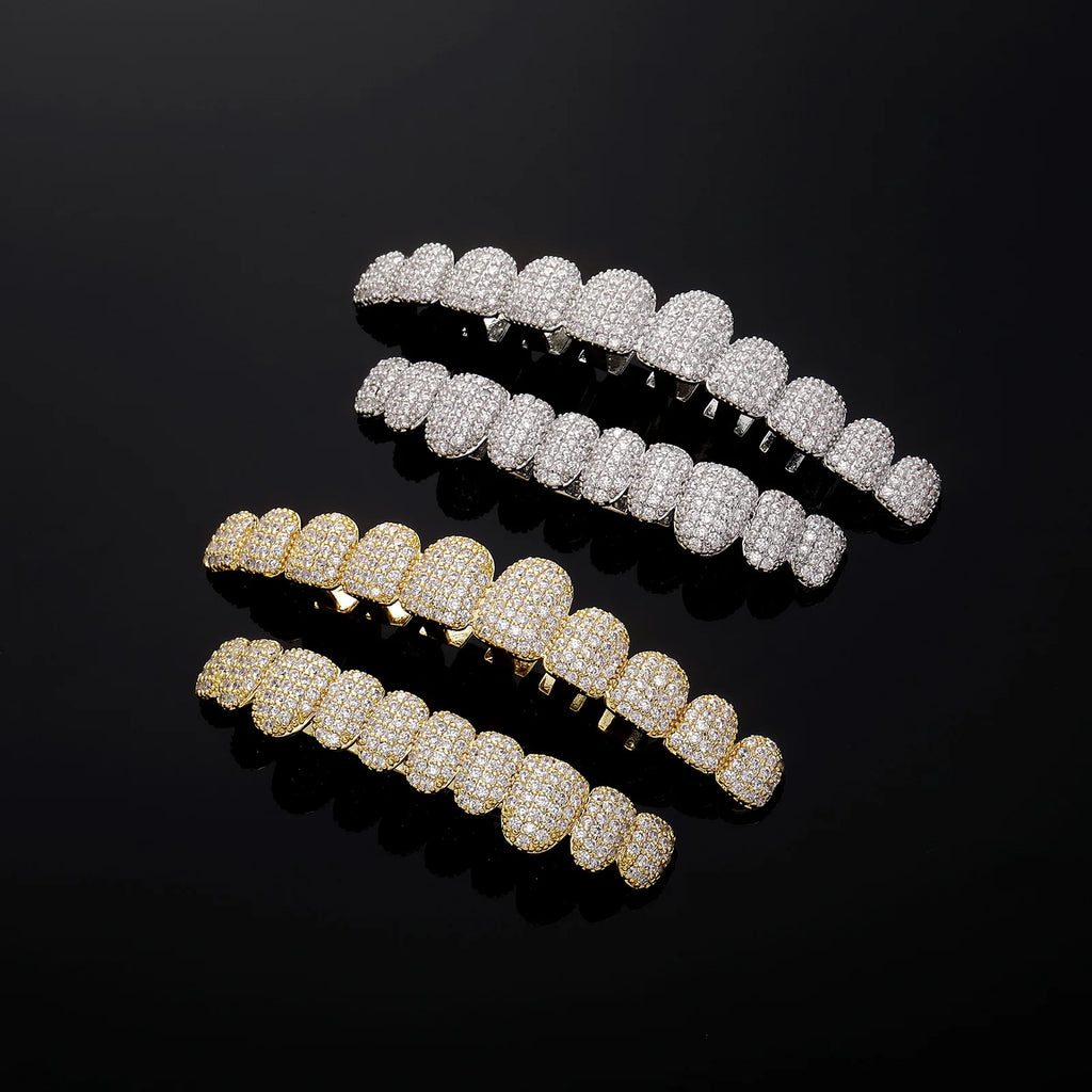 Iced Out Teeth Grillz 10 Top 10 Bottom 5A CZ Stones 14K Gold Plated Zircon Tooth Caps Rapper Mouth Jewelry