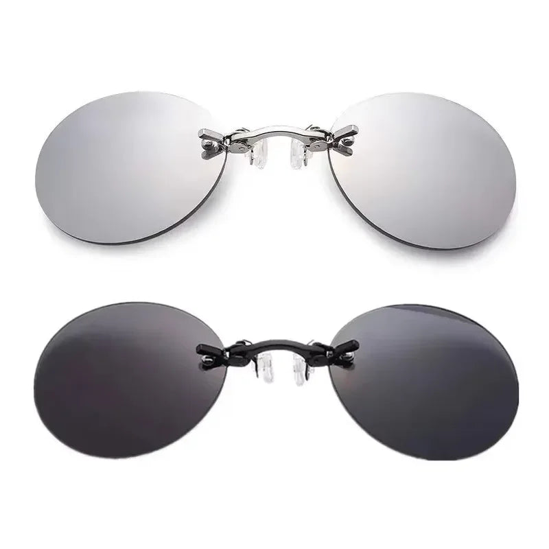 1-2PCS Clip On Nose Glasses Round Rimless Matrix Morpheus Sunglasses Mini Frameless Vintage Men Eyeglasses