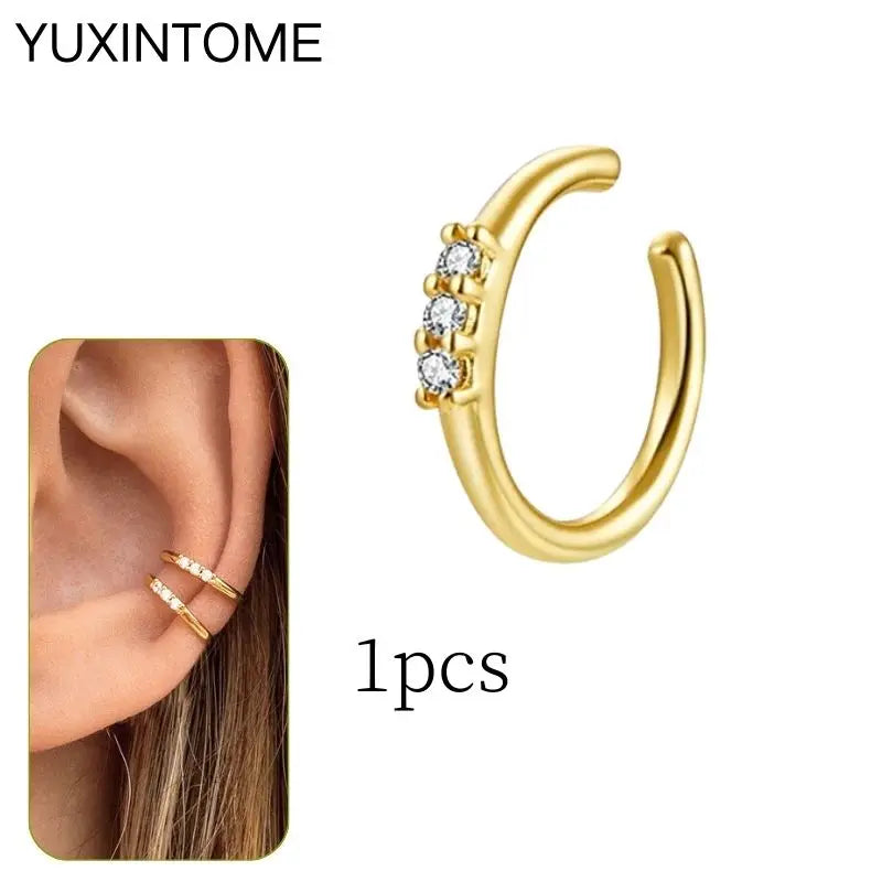 1PC Punk Ear Cuff Plated 24K Gold/925 Silver Conch Clip Earrings For Women Climbers No Piercing Fake Cartilage Earrings