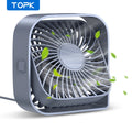 TOPK Mini Portable Fan USB Desk Fan Table Strong Airflow &Quiet Operation 3 Speed Wind 360°Rotatable Standing fans for room Home