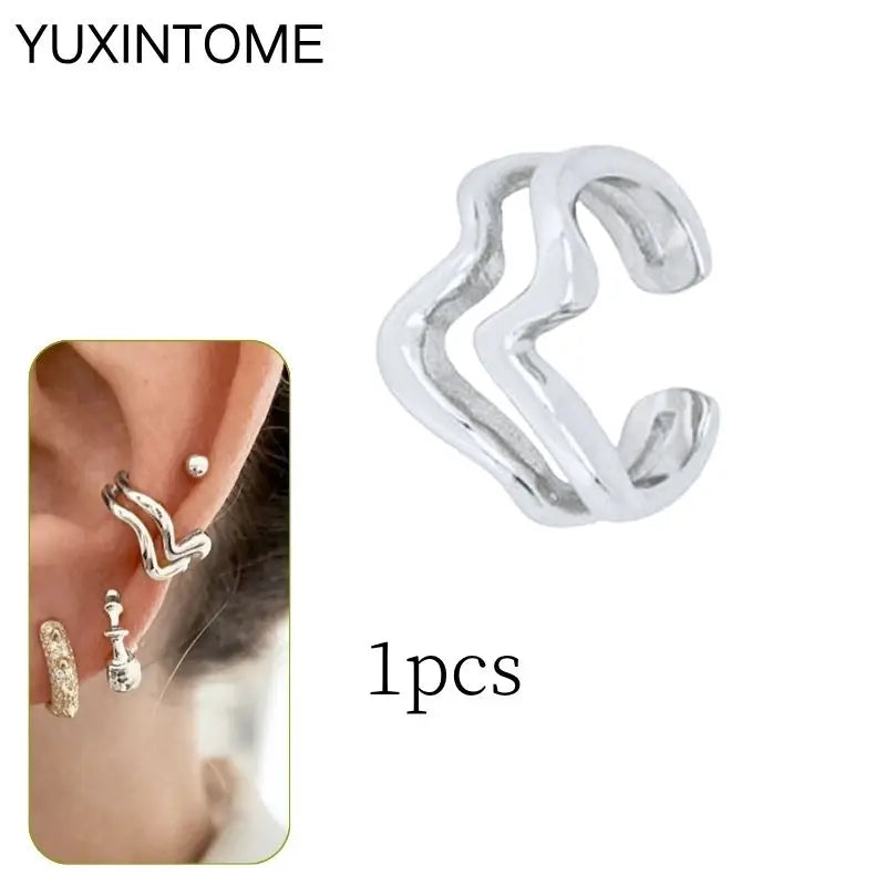 1PC Punk Ear Cuff Plated 24K Gold/925 Silver Conch Clip Earrings For Women Climbers No Piercing Fake Cartilage Earrings