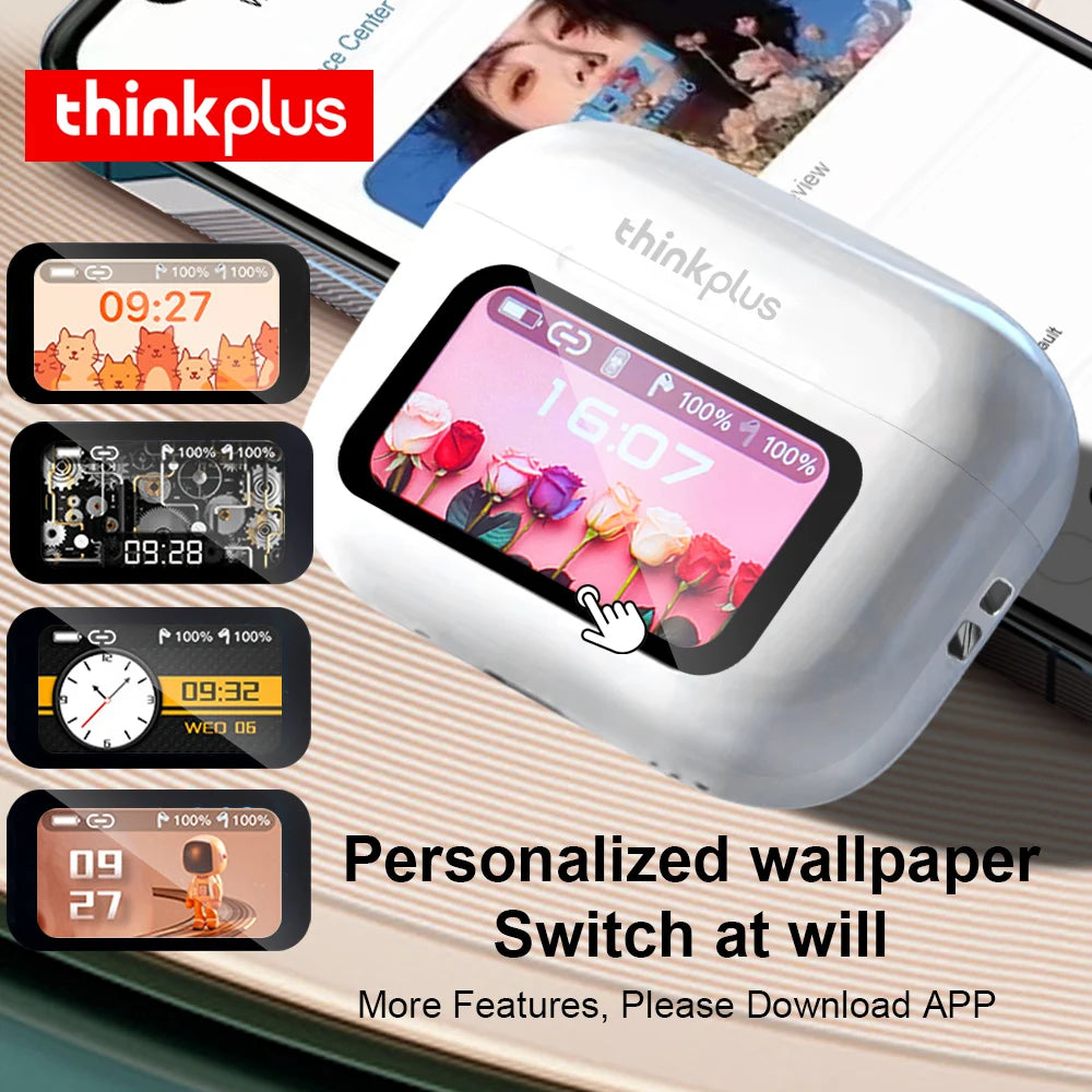 Original Thinkplus TWS Wireless Bluetooth Earphones Noise Canceling Headsets Full Color Touch Screen Headphones Hi-Fi Earbuds