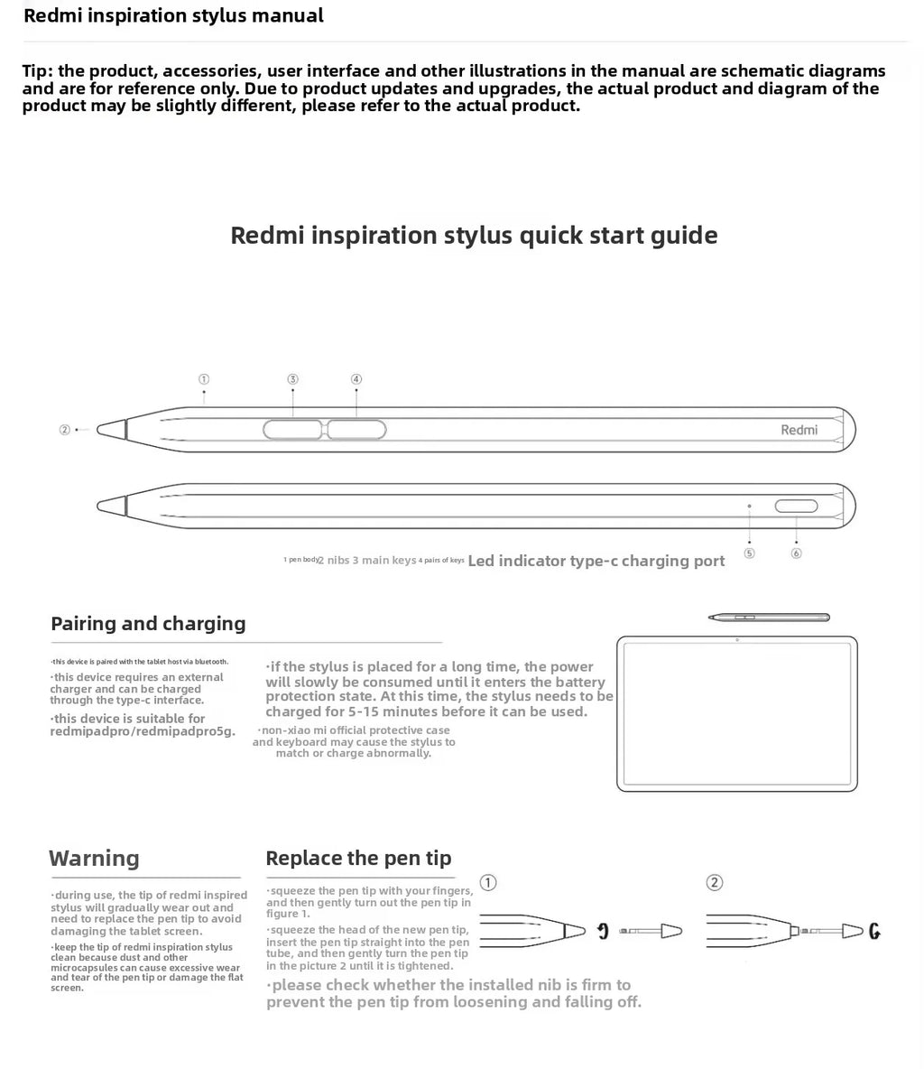 Original Redmi Stylus Pen 240Hz Draw Writing Screenshot Tablet 4096 Level Type-C Charging Only For Redmi Pad Pro / Redmi Pad 2
