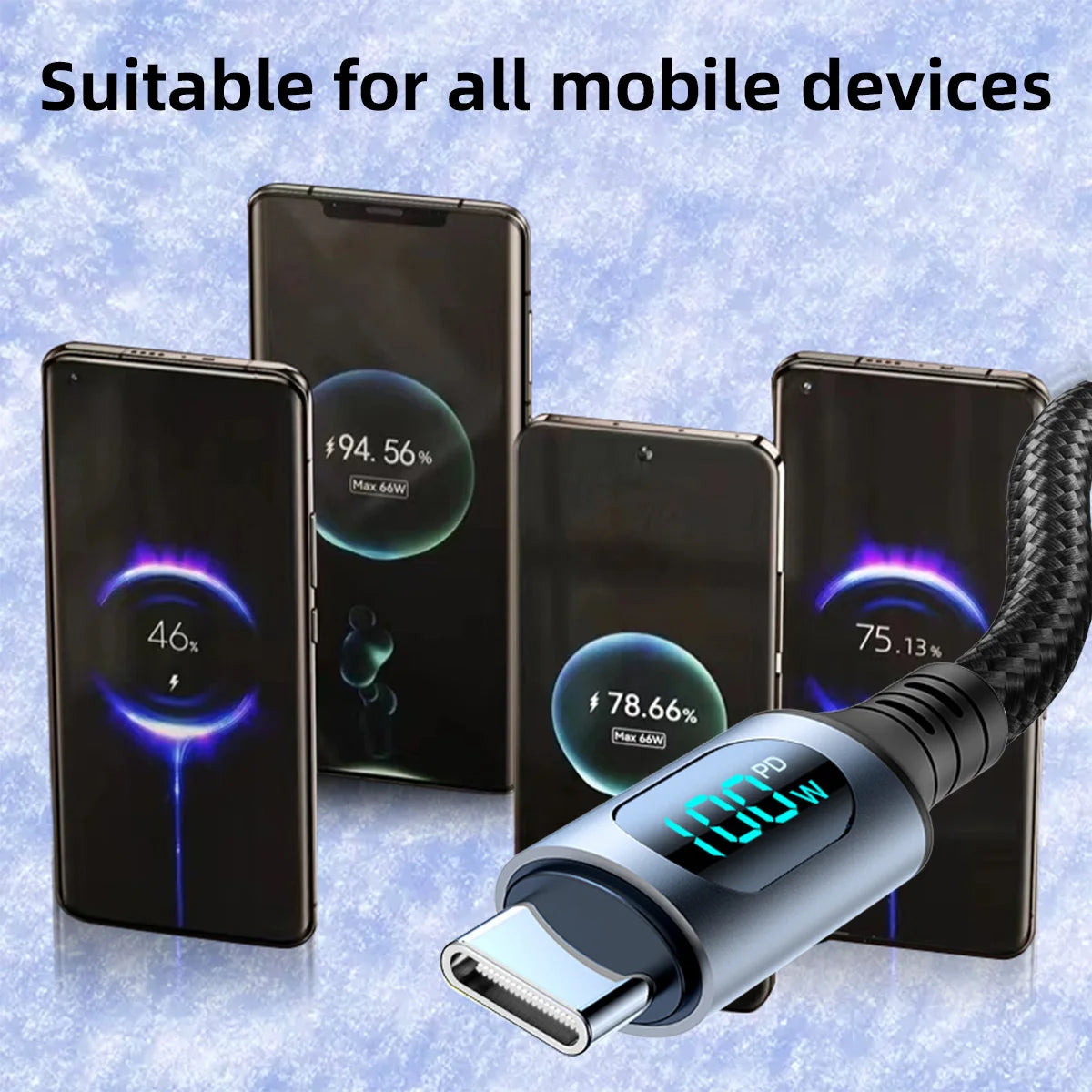 Ultra-Super Fast Charge Cable-6A 120W USB A To Type C Nylon Data Cord For Xiaomi Redmi Samsung With Led Digital Display Cable