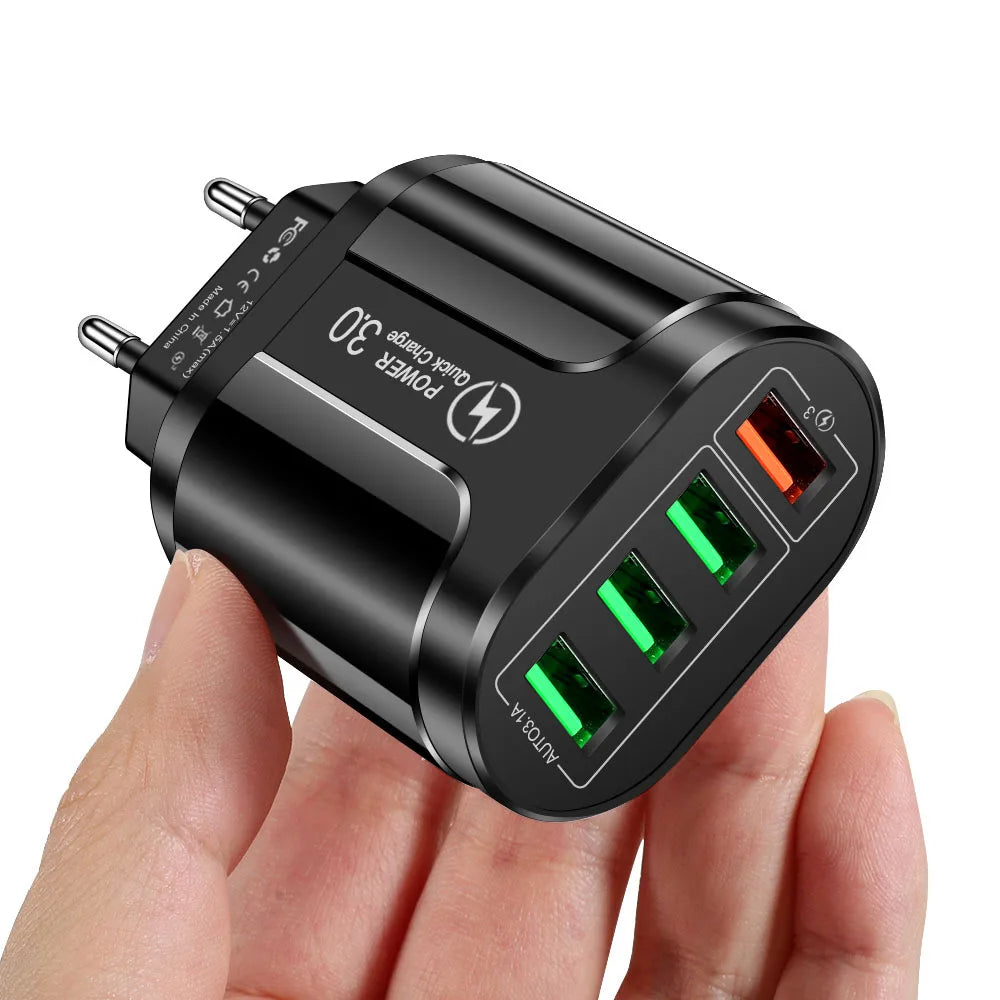 4 Ports 38W USB Charger USB A Charger US/EU Plug Fast Charging Quick Charge 3.0 Mobile Phone Wall Chargers For iPhone Samsung