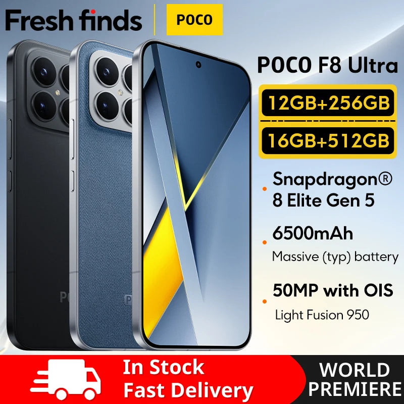 【World Premiere】Global Version POCO F8 Ultra 5G Smartphone Snapdragon® 8 Elite Gen 5 NFC 6500mAh 50MP 6.9" 120Hz Display