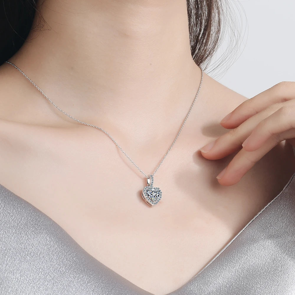 Top Quality 925 Sterling Silver Forever Love Heart Big Single Cz Charm Pendant Necklace Dainty Jewelry For Women Lady Valentine