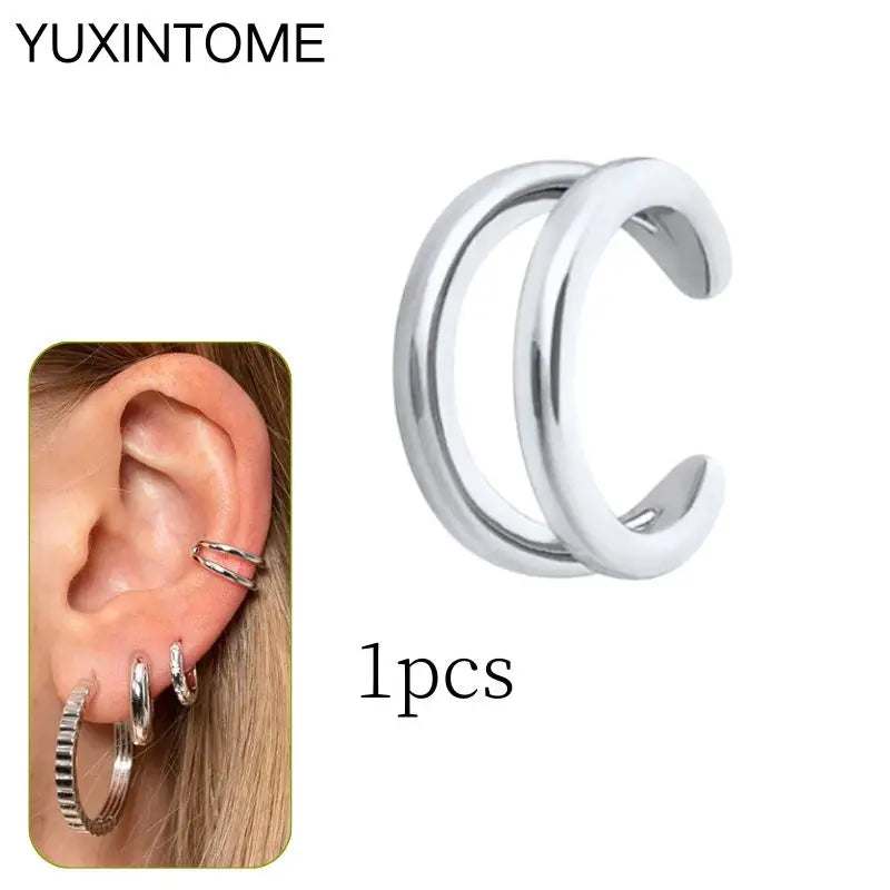 1PC Punk Ear Cuff Plated 24K Gold/925 Silver Conch Clip Earrings For Women Climbers No Piercing Fake Cartilage Earrings