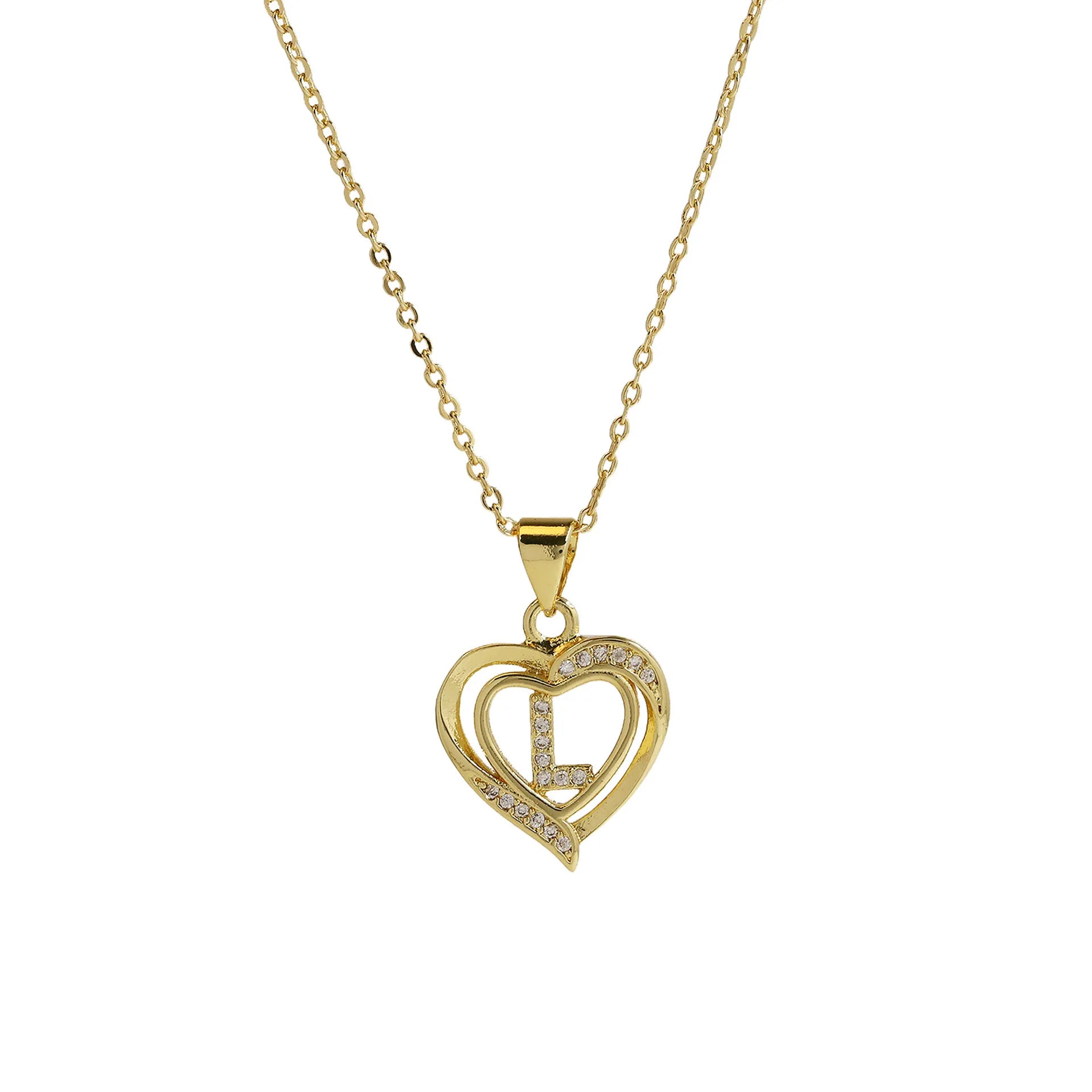 A-Z English Letter Initial Necklace Gold Color Plated Necklace Micro Setting Zircon Heart Necklace for Women